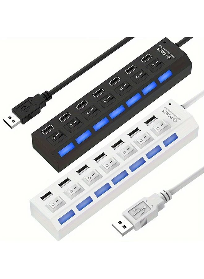 Black USB Hub 4 Ports With Independent Switch And Light For Computer Mouse Keyboard Storage - Image 1