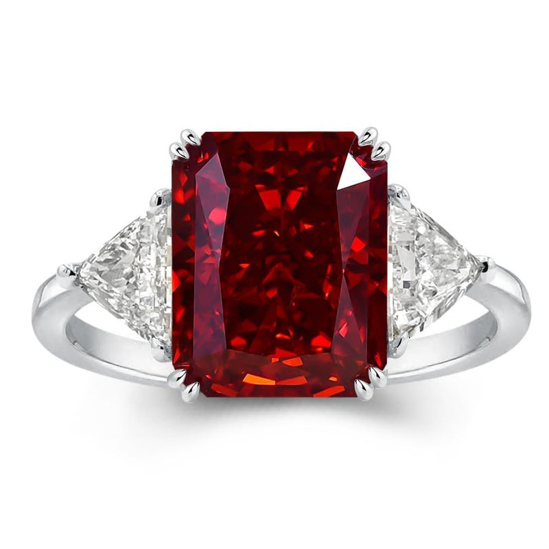 RODIFFY 4050CT YellowRuby Blue Engagement Ring3Stone Radiant Cut S925 Silver Promise Ring 40ct Ruby 75