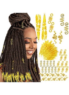 RechicGu 130 Pieces Locs Hair Jewelry For Women Goddess Dreadlocks Accessories Kit Faux Locs Beadsbraids Hair Cuffs Decoration Charms (Gold)  - Image 1