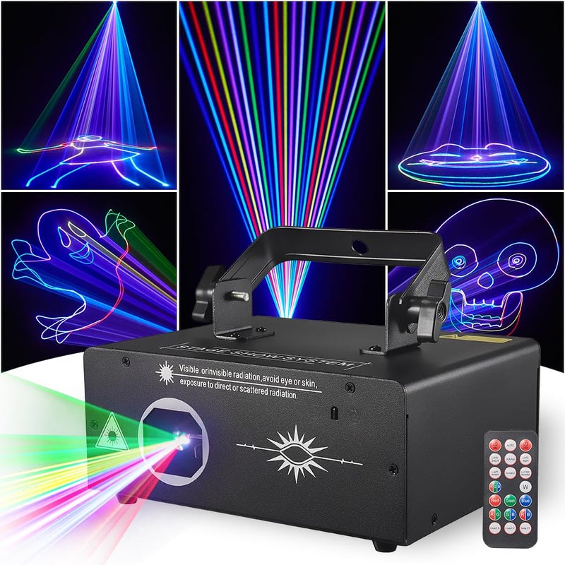 Gruolin Laser Lights Stage Lights, Gruolin 3D Animation DJ Party Laser Light Full Color with DMX512 & Sound Activated, Perefct for Disco Party Bar Club DJ & Stage Lighting - Image 1
