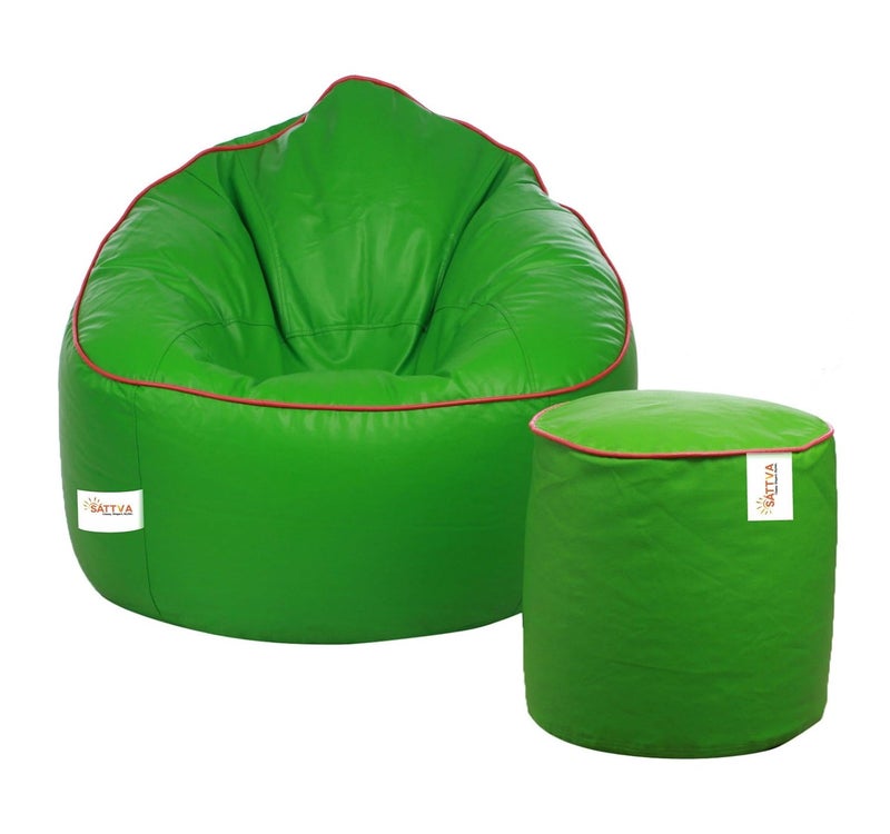 SATTVA Classy.Elegant.Stylish Sattva Combo Muddha Bean Bag Cover and Round Footstool Cover Without Beans Neon Green with Pink Piping  - Image 5