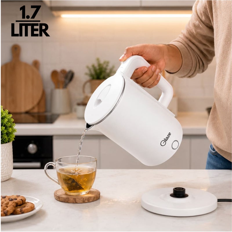 Glaze Electric Kettle 1.7L 1500W | Food Grade 304 Stainless Steel Interior | Fast Boil Electric Tea Kettle | Auto Shut-Off & Dry Boil Protection | White - Image 2