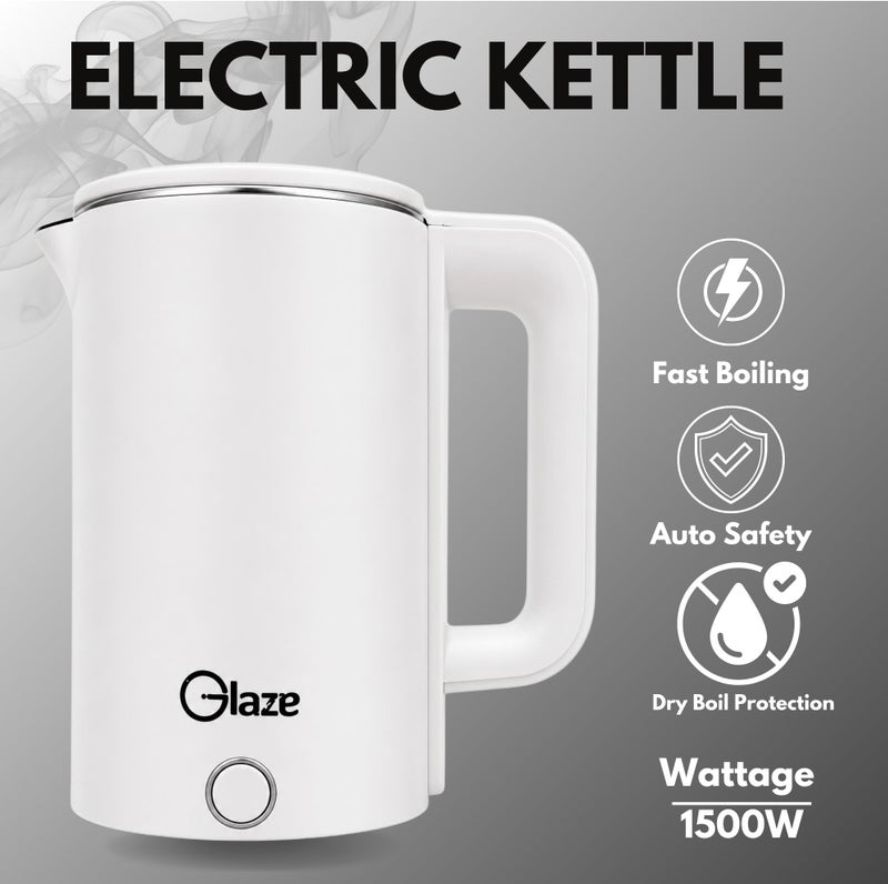 Glaze Electric Kettle 1.7L 1500W | Food Grade 304 Stainless Steel Interior | Fast Boil Electric Tea Kettle | Auto Shut-Off & Dry Boil Protection | White - Image 3