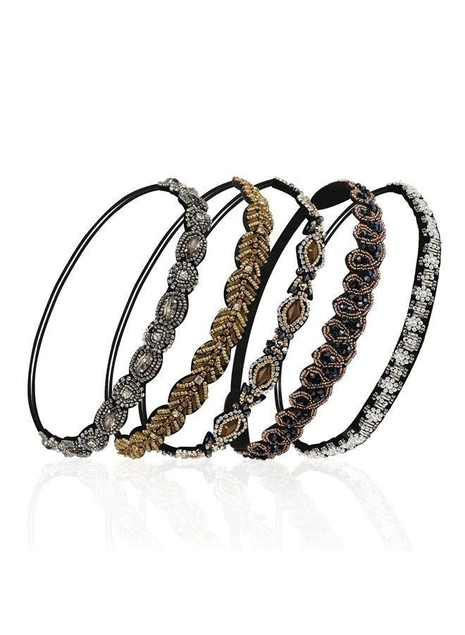 Number-One Elastic Rhinestone Headbands for Women, Number-one 5Pcs Handmade Crystal Beaded Elastic Headband Set Fashion Vintage Diamond Jewel Hair Band Headwear Hair Accessories for Ladies and Girls - Image 1