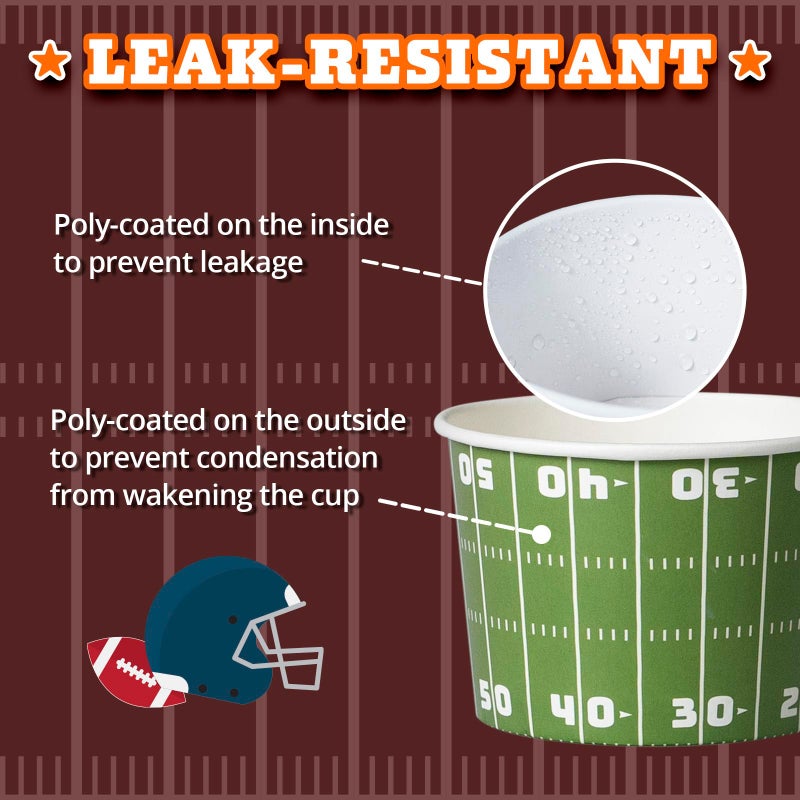 Confettiville Paper Ice Cream Cups, 100-Count 9-Oz Disposable Dessert Bowls for Hot or Cold Food, 9-Ounce Football Party Supplies Treat Containers, 2 Designs - Image 5