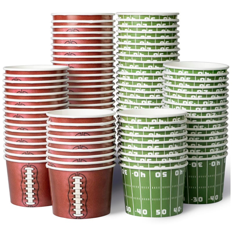 Confettiville Paper Ice Cream Cups, 100-Count 9-Oz Disposable Dessert Bowls for Hot or Cold Food, 9-Ounce Football Party Supplies Treat Containers, 2 Designs - Image 1