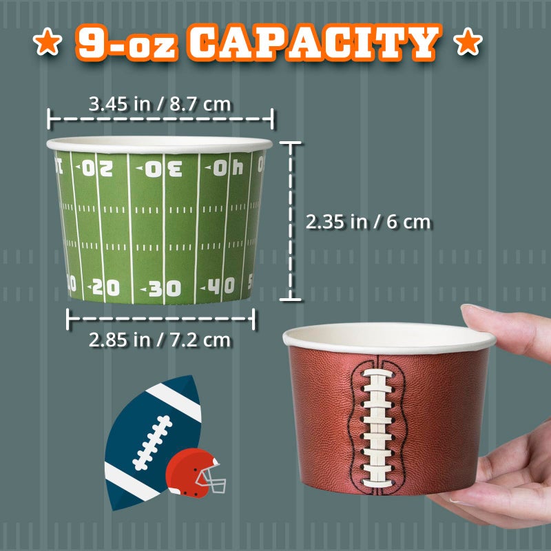 Confettiville Paper Ice Cream Cups, 100-Count 9-Oz Disposable Dessert Bowls for Hot or Cold Food, 9-Ounce Football Party Supplies Treat Containers, 2 Designs - Image 4