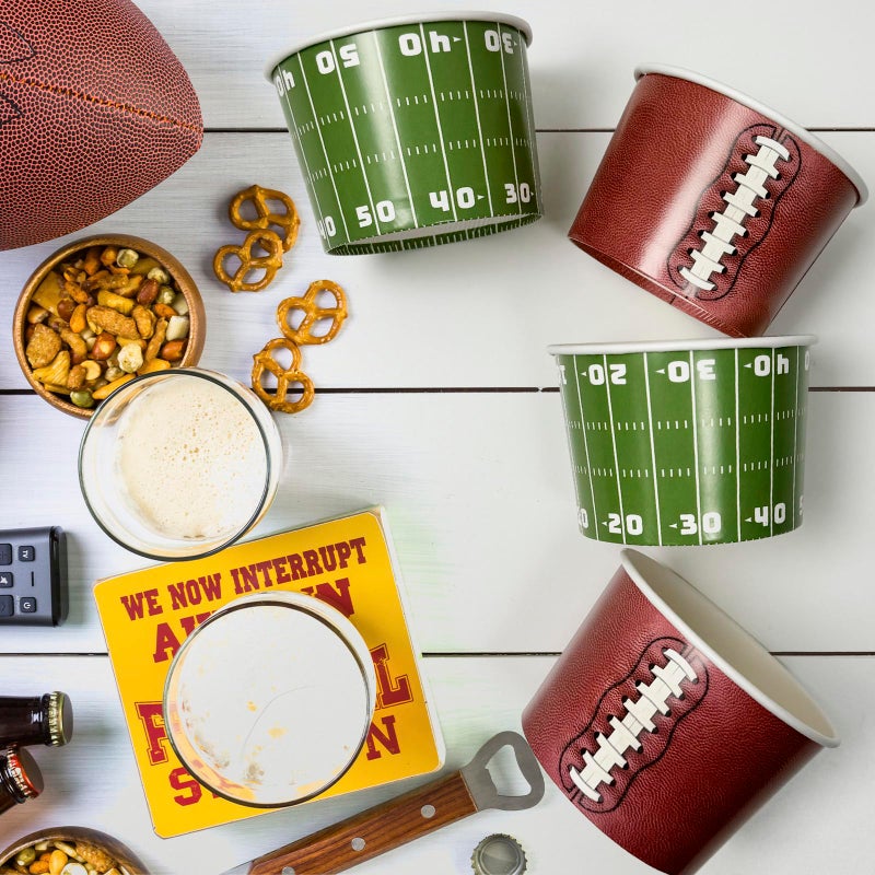 Confettiville Paper Ice Cream Cups, 100-Count 9-Oz Disposable Dessert Bowls for Hot or Cold Food, 9-Ounce Football Party Supplies Treat Containers, 2 Designs - Image 2