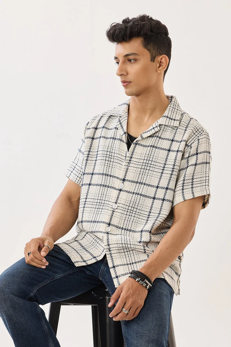 سنيتش Cream Checkered Half Sleeve Boxy Shirt