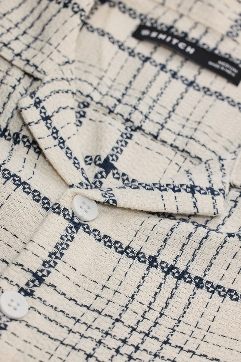 SNITCH Cream Checkered Half Sleeve Boxy Shirt