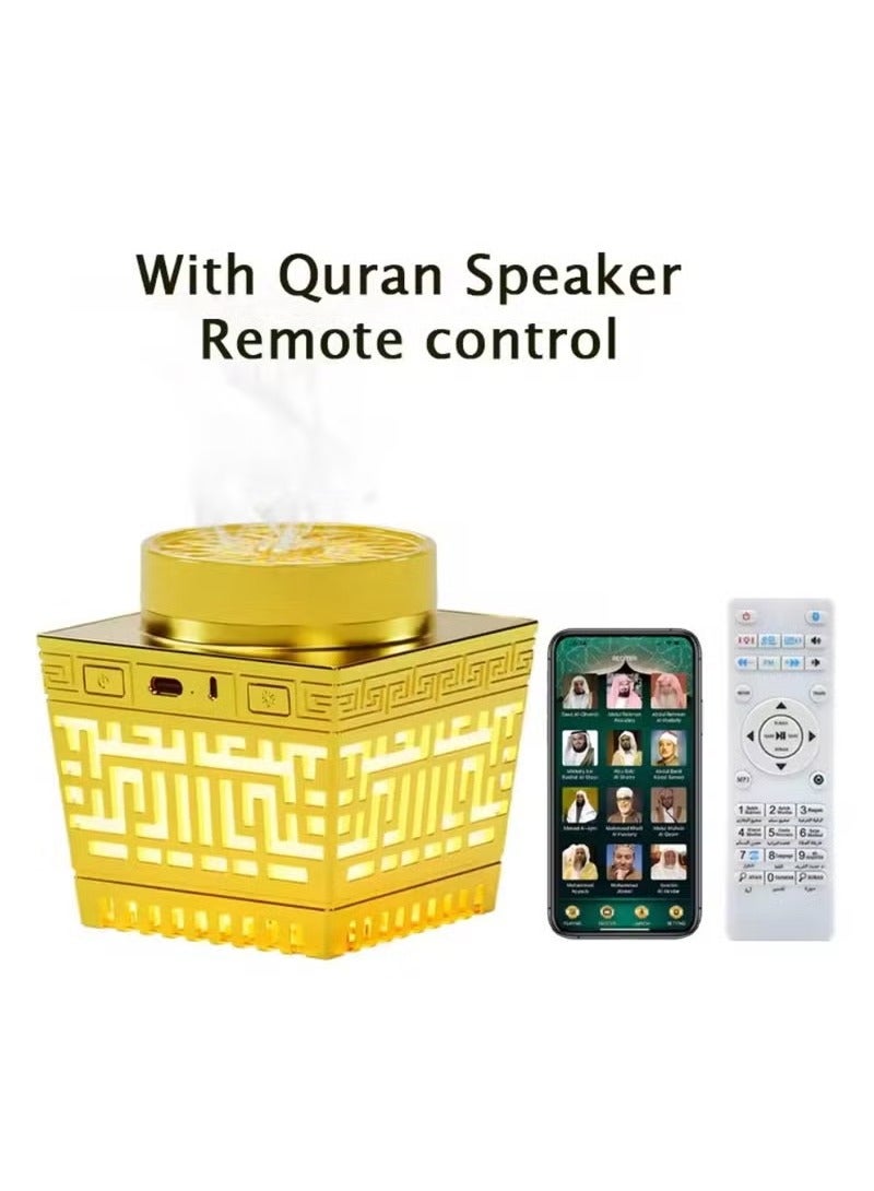 JAJEEK Quran Speaker & Mini Incense Burner Bakhoor with Remote Control – 114 Quran Chapters, Multicolor LED Night Light, Bluetooth Speaker, 18 Reciters, 17 Translations, Bukhoor Burner – Gold - Image 3