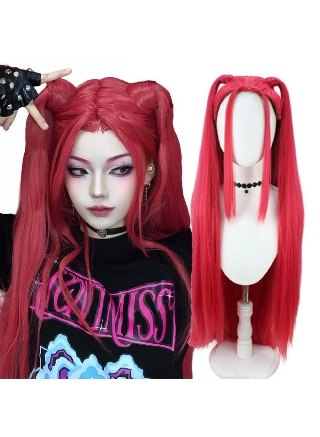 OSHIMA Costume Wigs Cosplay, Purple Red Black Long Braid Anime Cosplay Wig Fans Costume Braids, Wig for Stage Halloween Costume Outfit Party Anime Cosplay Long Braids for Kids and Adult - Image 2