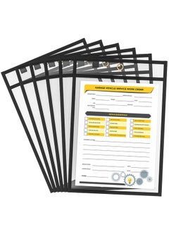 Scribbledo 6 Pack Dry Erase Pockets Black Plastic Sleeves For Paper Heavy Duty Clear Pocket Sleeves Dry Erase Pocket Sleeves Teacher Supplies For Classroom School Office Work Warehouse Ticket Holders  - Image 1