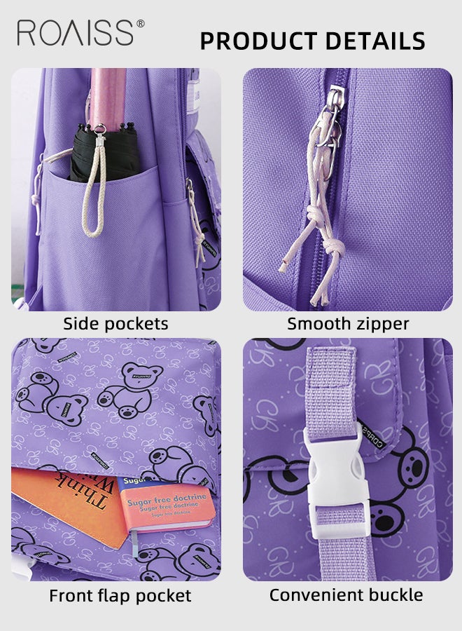 roaiss 4 Piece Casual Backpack Set for Students Including Backpack Handbag Pen Case and Coin Bag Simple Cute Large Capacity Practical Canvas Backpack Combination for Kids with Exquisite Print  - Image 4