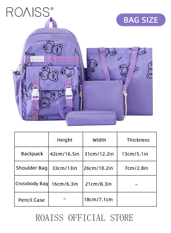 roaiss 4 Piece Casual Backpack Set for Students Including Backpack Handbag Pen Case and Coin Bag Simple Cute Large Capacity Practical Canvas Backpack Combination for Kids with Exquisite Print  - Image 5
