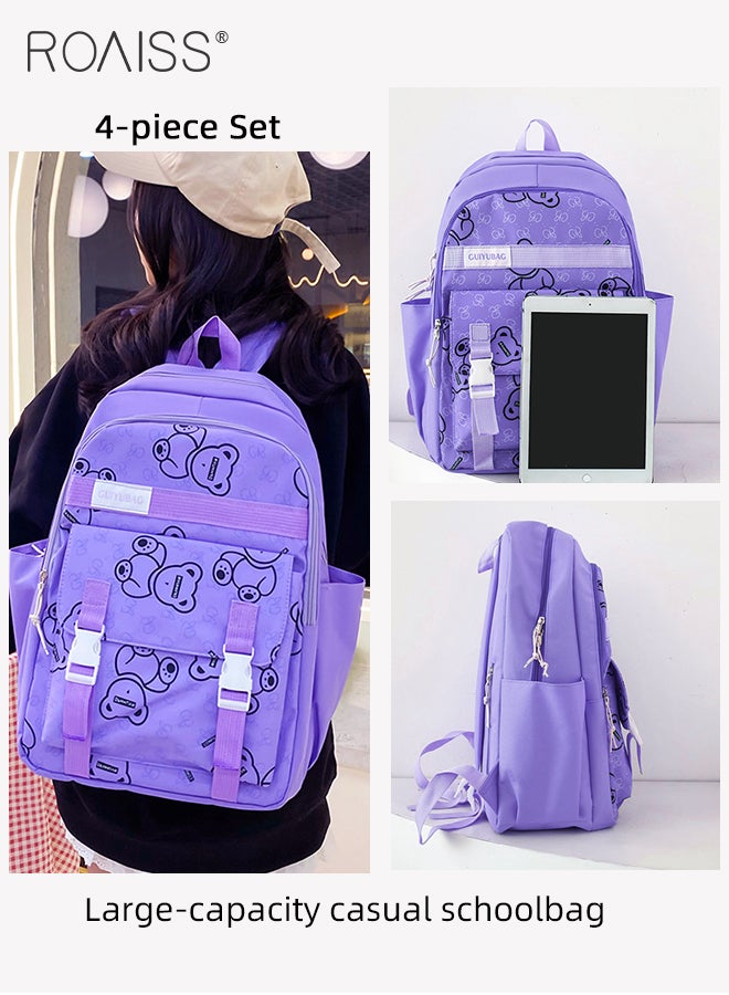 roaiss 4 Piece Casual Backpack Set for Students Including Backpack Handbag Pen Case and Coin Bag Simple Cute Large Capacity Practical Canvas Backpack Combination for Kids with Exquisite Print  - Image 3