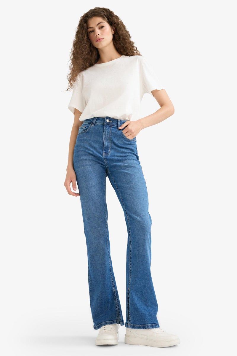 DeFacto Blue Woman Regular Hem Jean Trousers Casual - Image 1