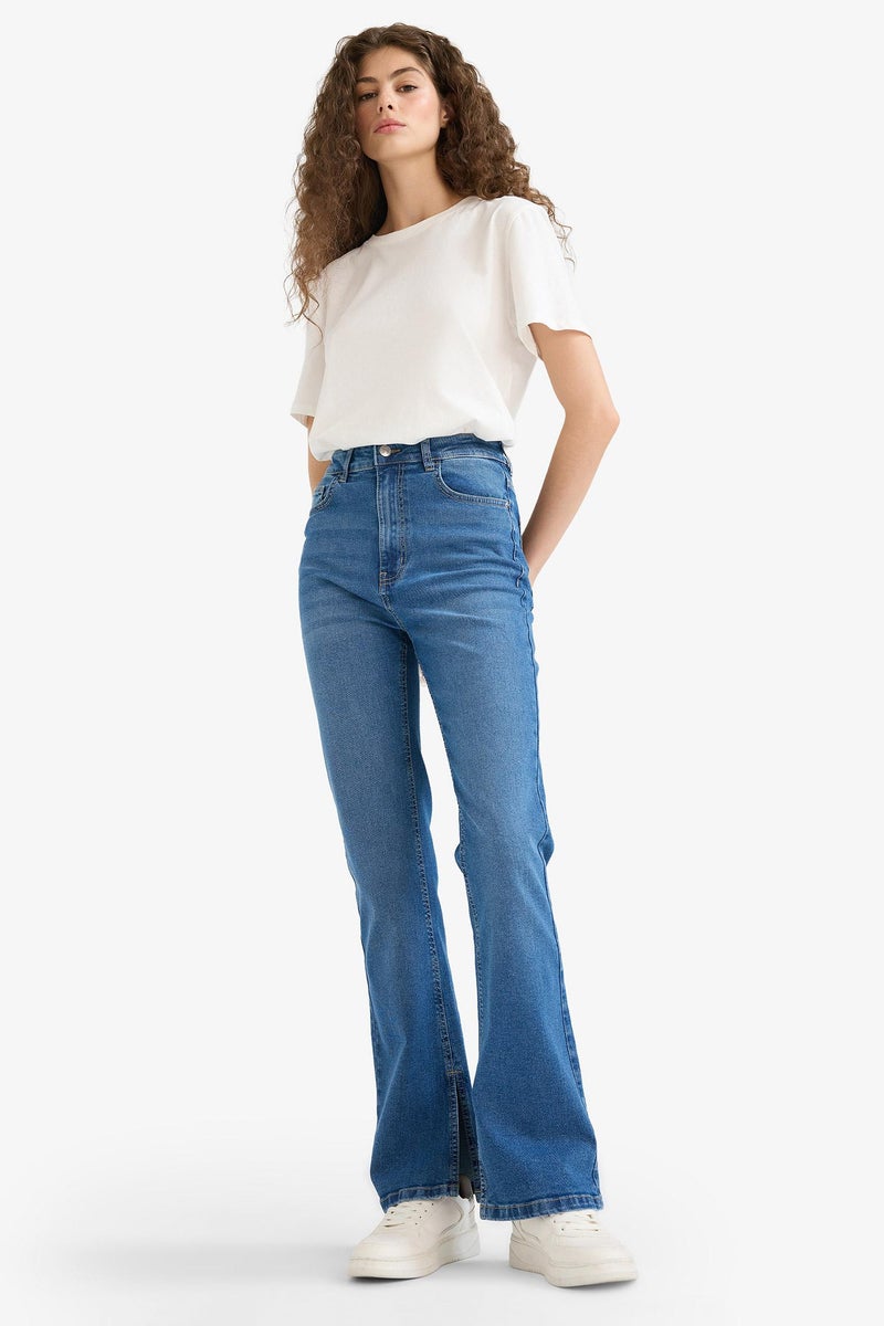DeFacto Blue Woman Regular Hem Jean Trousers Casual - Image 3