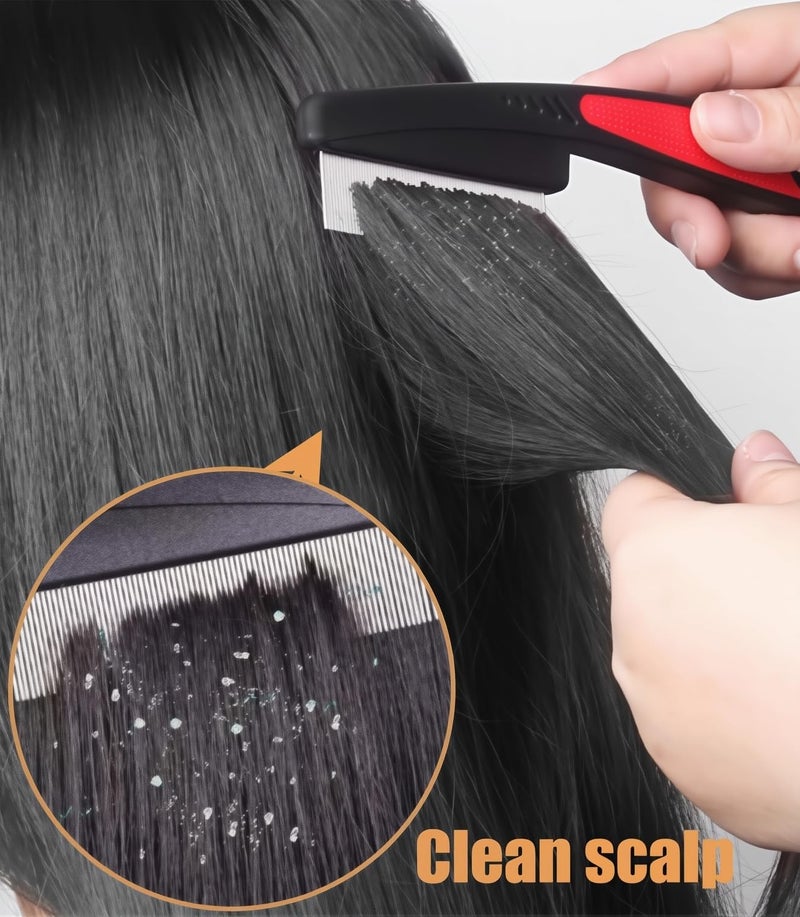 EHBELIF Dandruff Comb Fine Tooth Scalp Detox Comb Lice for Women, Men & Kids Stainless Steel Scalp Detoxing, Sweep & Massage Hair Brush Tool for Hair Care (1PC Red) - Image 2