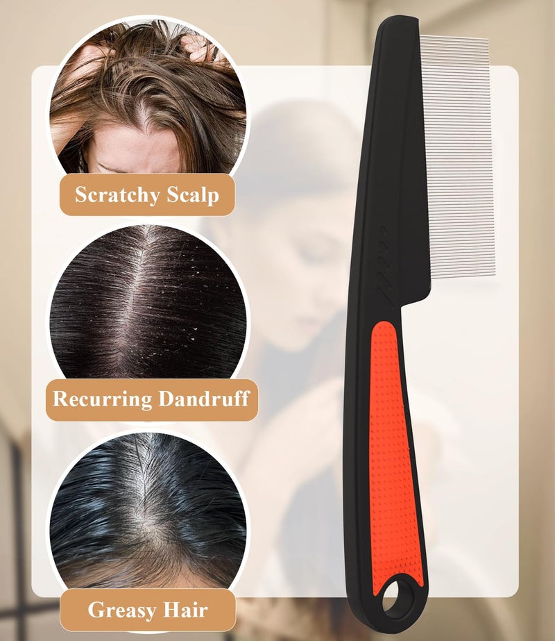 EHBELIF Dandruff Comb Fine Tooth Scalp Detox Comb Lice for Women, Men & Kids Stainless Steel Scalp Detoxing, Sweep & Massage Hair Brush Tool for Hair Care (1PC Red) - Image 5