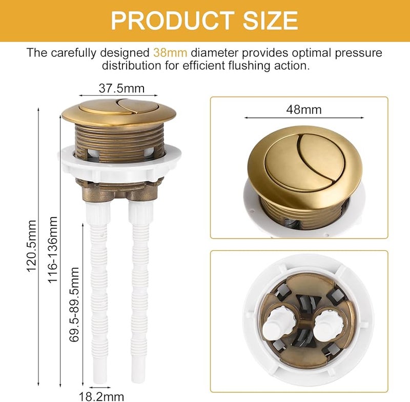 Gold Brushed Brass 38mm Dual Flush Toilet Tank Button Replacement Cistern - Image 3