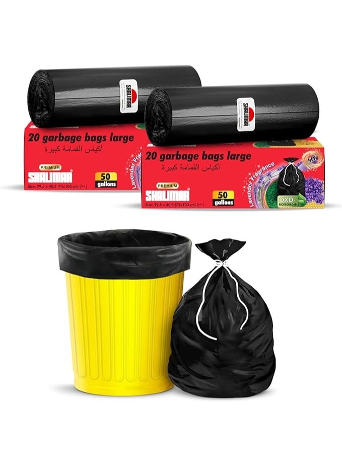 SHALIMAR 50-Gallon (75×103 cm), 60 Pcs (20x3 Rolls), OXO-Biodegradable Heavy-Duty Black Premium Garbage Bags with Fragrance & Perforation - Image 1