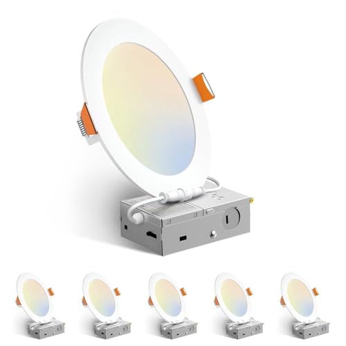 Amico أميكو 6 عبوة 6 بوصة 5CCT ضوء سقف LED رفيع للغاية مع صندوق تقاطع، 2700K/3000K/3500K/4000K/5000K قابل للاختيار، 12W يعادل 110W سطوع قابل للتعتيم ضوء وافر بدون علبة، معتمد من ETL و FCC - Image 1