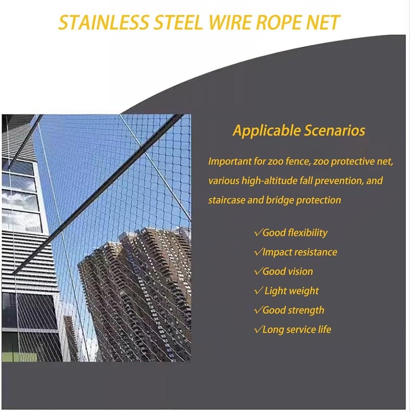 Stainless Steel Rope Wire Mesh High Altitude Anti-Fall Net, Flexible Stainless Steel Wire Rope Netting, Balcony Safety Guard Protective Net for Zoo Cage Fence, Balcony, Stair(Dia1.2mm,15cm Mes - Image 3
