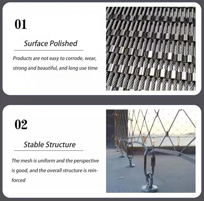 Stainless Steel Rope Wire Mesh High Altitude Anti-Fall Net, Flexible Stainless Steel Wire Rope Netting, Balcony Safety Guard Protective Net for Zoo Cage Fence, Balcony, Stair(Dia1.2mm,15cm Mes - Image 2