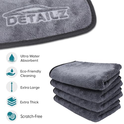 DETAILZ Microfiber Car Cleaning Cloth - Super Soft 500 GSM (60x40 CM) Microfiber Cloth for Car and Bike - Suede Edging for Scratch Less Drying and Detailing (Pack of 1) - Image 2