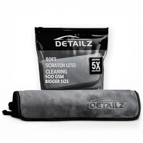 DETAILZ Microfiber Car Cleaning Cloth - Super Soft 500 GSM (60x40 CM) Microfiber Cloth for Car and Bike - Suede Edging for Scratch Less Drying and Detailing (Pack of 1) - Image 1
