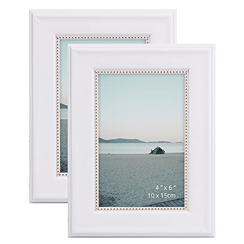 GraduationMall 4x6 Picture Frames, Real Glass, Display Photos for Wall or Tabletop, White with Gold Beads, 2-Pack - Image 1