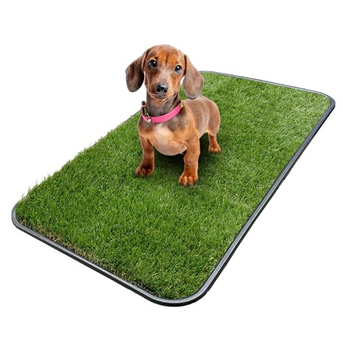Ottomanson Artificial Grass Puppy Potty Training Pad with Tray 15 x 30 Reusable Pee Pad for Small Pets and Dogs