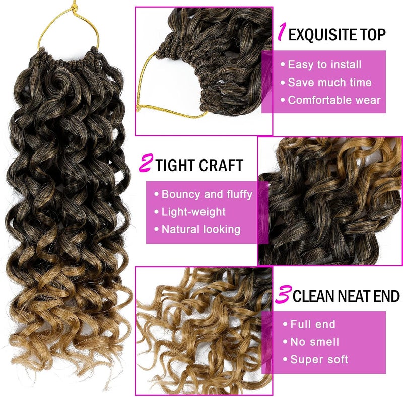 Eerya 7 Packs GoGo Curl Crochet Hair 14 Inch Short Curly Crochet Hair for Women Beach Curl Water Wave Deep Twist Crochet Braids Synthetic Braiding Hair Extensions(14 Inch, T1B/27) - Image 4