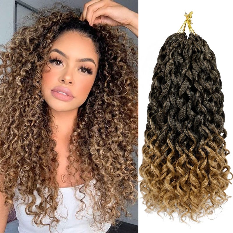 Eerya 7 Packs GoGo Curl Crochet Hair 14 Inch Short Curly Crochet Hair for Women Beach Curl Water Wave Deep Twist Crochet Braids Synthetic Braiding Hair Extensions(14 Inch, T1B/27) - Image 1