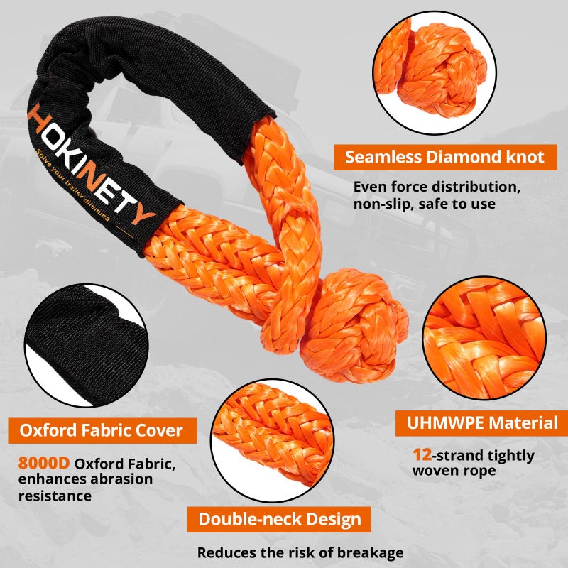 HOKINETY Kinetic Recovery Tow Rope: 1.26" x 30ft Snatch Strap with Soft Shackles Heavy Duty Offroad Towing Straps Kit for Trucks SUV UTV ATV Tractor Car Jeep - Orange - Image 4