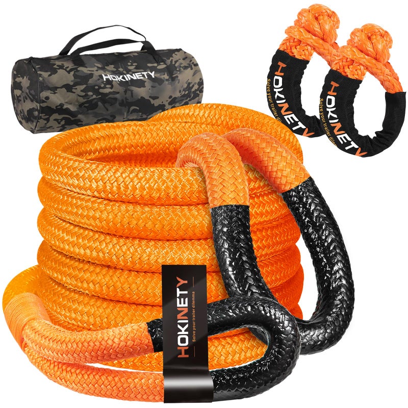 HOKINETY Kinetic Recovery Tow Rope: 1.26" x 30ft Snatch Strap with Soft Shackles Heavy Duty Offroad Towing Straps Kit for Trucks SUV UTV ATV Tractor Car Jeep - Orange - Image 1