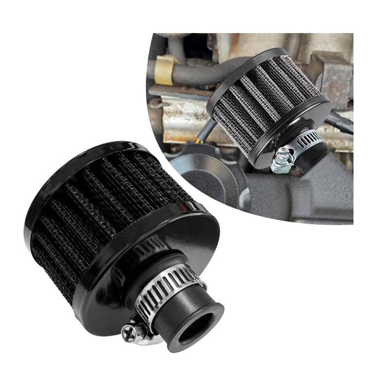 Suvnie 12mm Mini Air Filter Universal Motor Cold Air Intake Filter Breather Auto Turbo Vent Intake Filter Cleaner Crankcase Breather Car Accessories for Motorcycle Engine Parts Black - Image 2