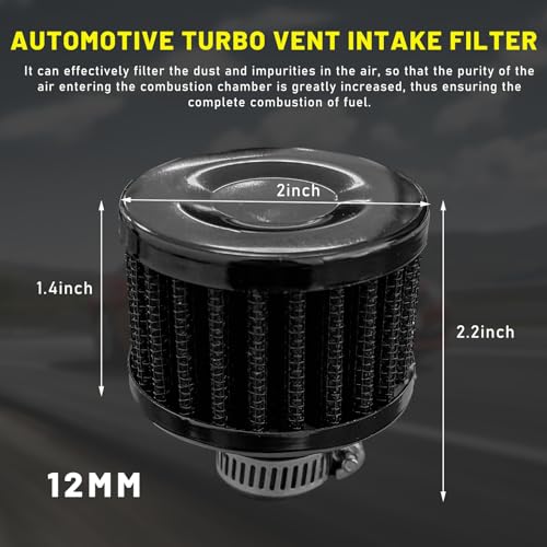 Suvnie 12mm Mini Air Filter Universal Motor Cold Air Intake Filter Breather Auto Turbo Vent Intake Filter Cleaner Crankcase Breather Car Accessories for Motorcycle Engine Parts Black - Image 3
