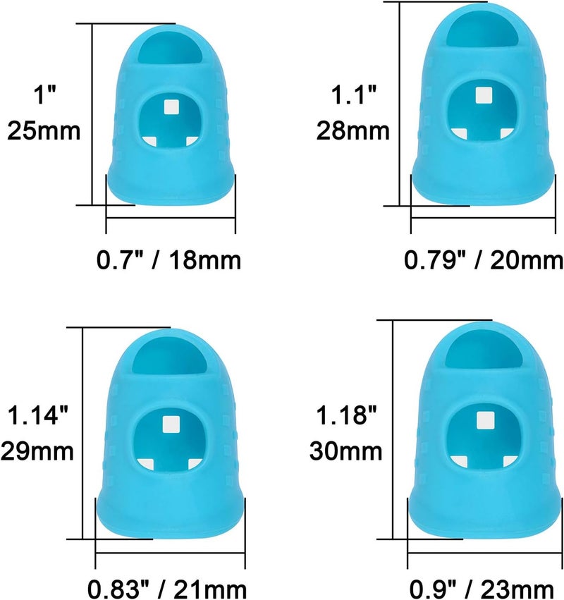 Wisdompro 16 Pcs Finger Tips, 4 Sizes Silicone Thimble Fingertip Grips Thumb Protectors Pads Cover for Hand Sewing, Paper Sorting, Page Turning, Money Counting, Guitar Playing - Blue, Aqua - Image 3
