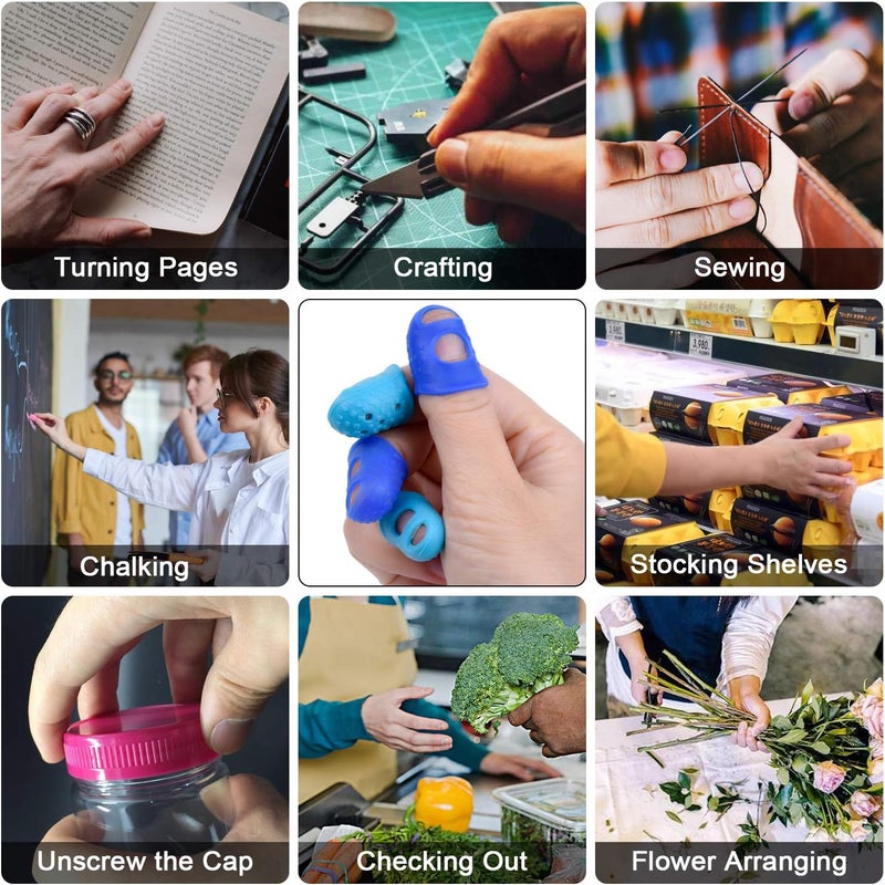 Wisdompro 16 Pcs Finger Tips, 4 Sizes Silicone Thimble Fingertip Grips Thumb Protectors Pads Cover for Hand Sewing, Paper Sorting, Page Turning, Money Counting, Guitar Playing - Blue, Aqua - Image 5