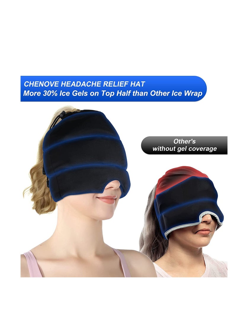 Headache Ice Pack Migraine Relief Ice Hat Sleep Mask, Soft Eye Shade Cover Blackout Sleep Eye Mask with Adjustable Headband for All Night Sleep Travel & Nap - Image 3