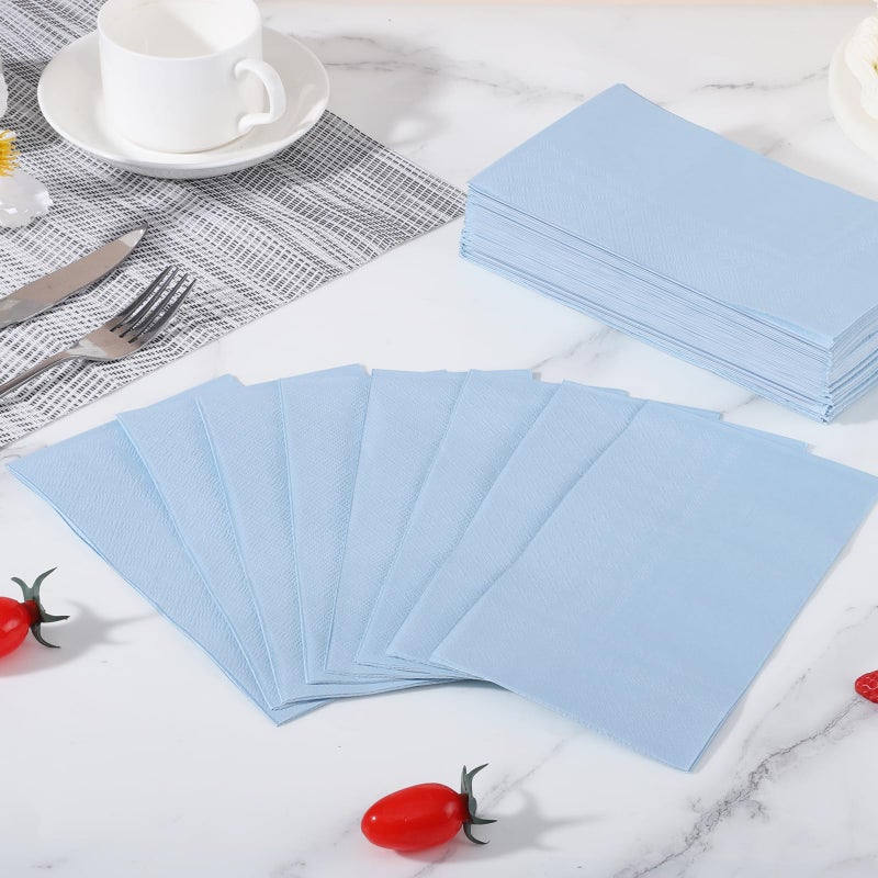 NatNarr 120 Pcs Light Blue Napkins Disposable Blue Dinner Napkin Decorative Guest Bathroom Napkins Baby Blue Paper Napkins for Wedding, Baby Shower, Bathroom, Kithchen - Image 4