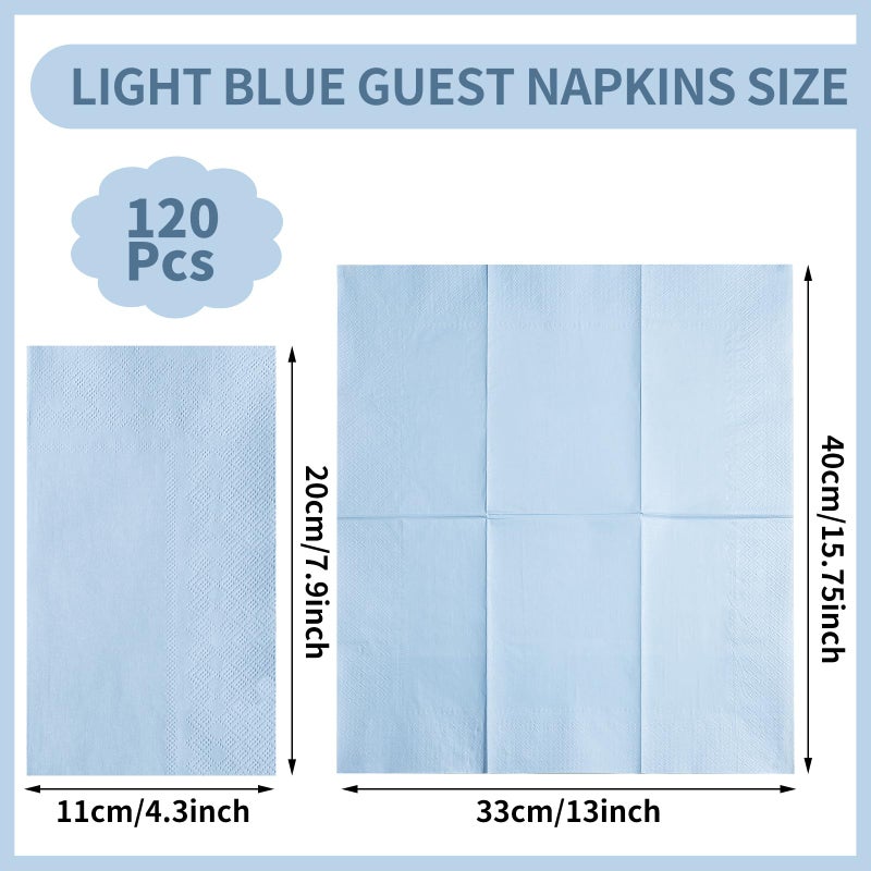 NatNarr 120 Pcs Light Blue Napkins Disposable Blue Dinner Napkin Decorative Guest Bathroom Napkins Baby Blue Paper Napkins for Wedding, Baby Shower, Bathroom, Kithchen - Image 2