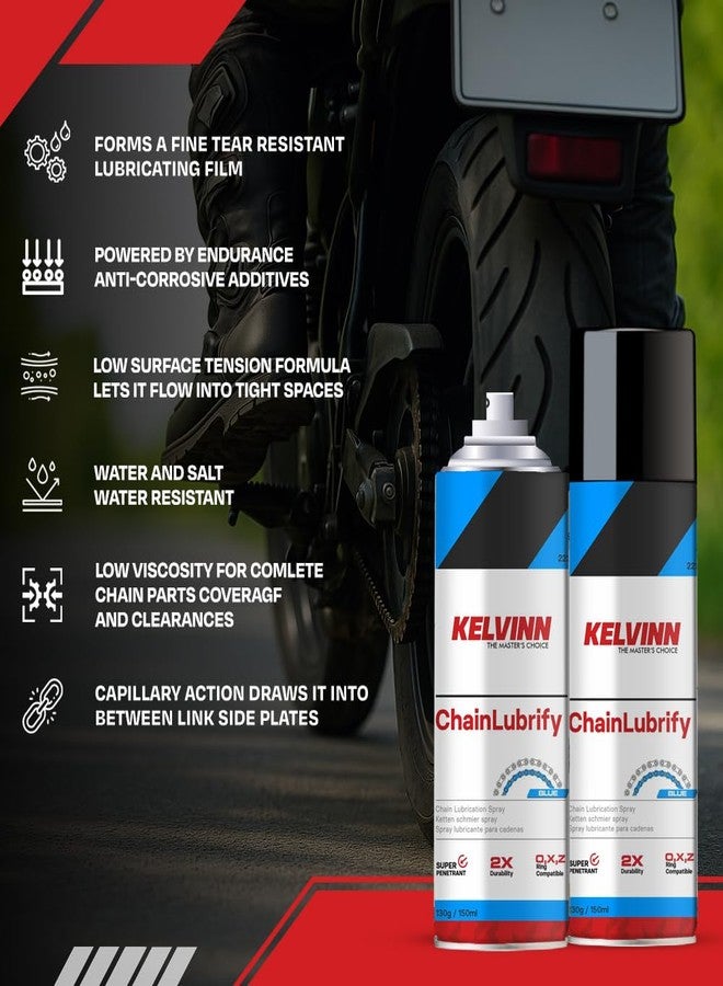 KELVINN Bike Chain Lube 150ml, Motorcycle Chain Lubricant Oil for Smooth Ride, Anti Rust Corrosion Protection, No Sling Formula, Noise Reduction Wear Protection for All Bikes O Ring X Ring Chains - Image 3