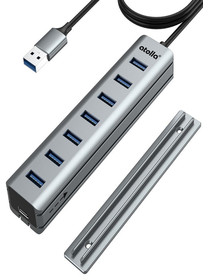 atolla USB Hub 3.0, atolla 7-Port USB Hub Splitter with Sliding Rails for Fixing to Table/Host/Tile Wall Edges, Compatible with MacBook, Laptop, Surface Pro, PS4, PC, Flash Drive, Mobile HDD - Image 1
