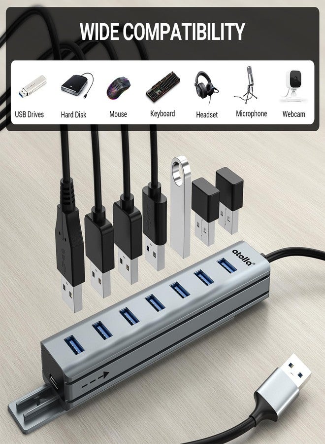 atolla USB Hub 3.0, atolla 7-Port USB Hub Splitter with Sliding Rails for Fixing to Table/Host/Tile Wall Edges, Compatible with MacBook, Laptop, Surface Pro, PS4, PC, Flash Drive, Mobile HDD - Image 3