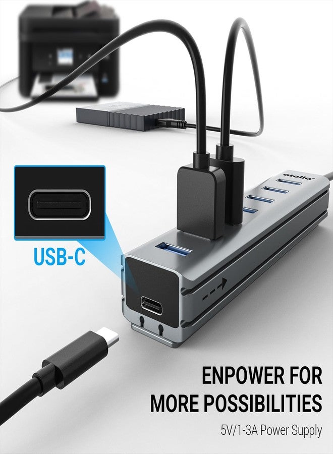 atolla USB Hub 3.0, atolla 7-Port USB Hub Splitter with Sliding Rails for Fixing to Table/Host/Tile Wall Edges, Compatible with MacBook, Laptop, Surface Pro, PS4, PC, Flash Drive, Mobile HDD - Image 5