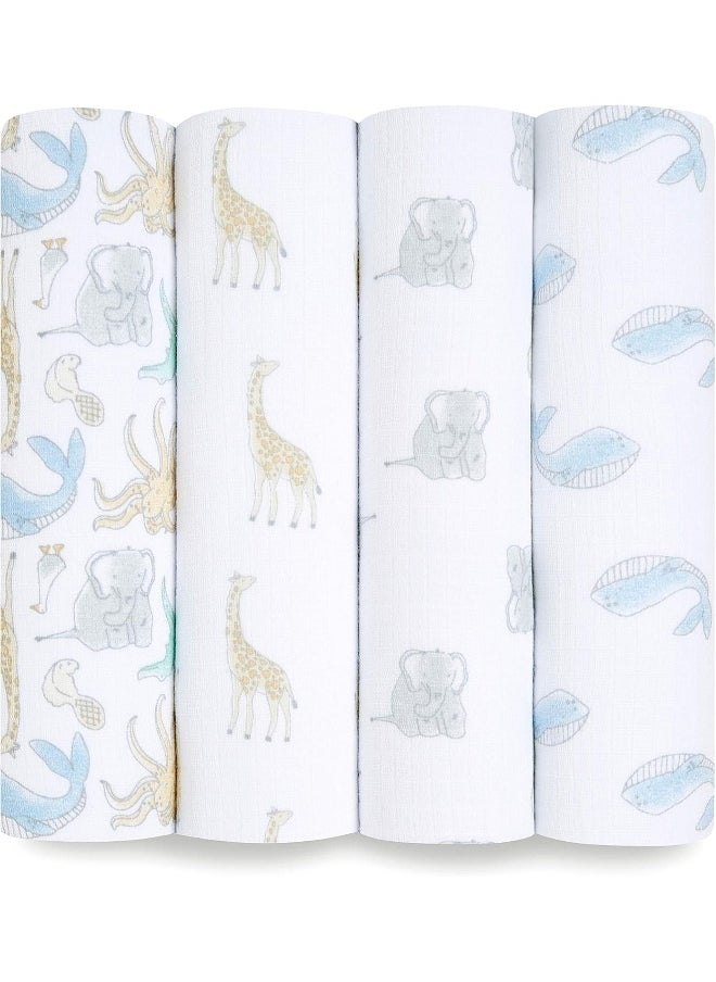 aden + anais aden + anais Swaddle Blanket, Boutique Muslin Blankets for Girls & Boys, Baby Receiving Swaddles, Ideal Newborn & Infant Swaddling Set, 4 Pack, Natural History  - Image 1