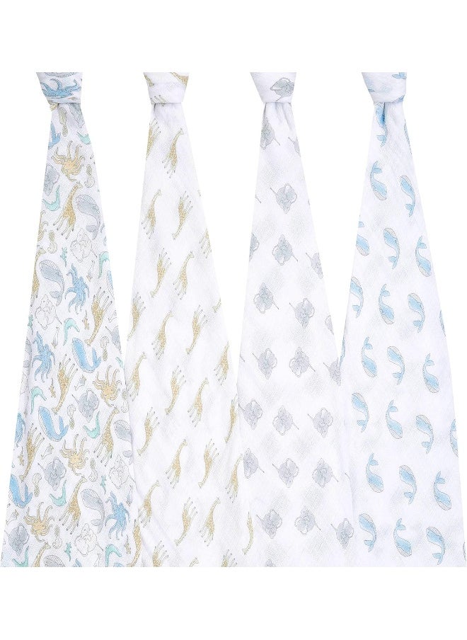 aden + anais aden + anais Swaddle Blanket, Boutique Muslin Blankets for Girls & Boys, Baby Receiving Swaddles, Ideal Newborn & Infant Swaddling Set, 4 Pack, Natural History  - Image 2